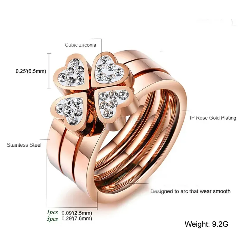 Four-in-One Heart Clover Stainless Steel Stackable Ring Set