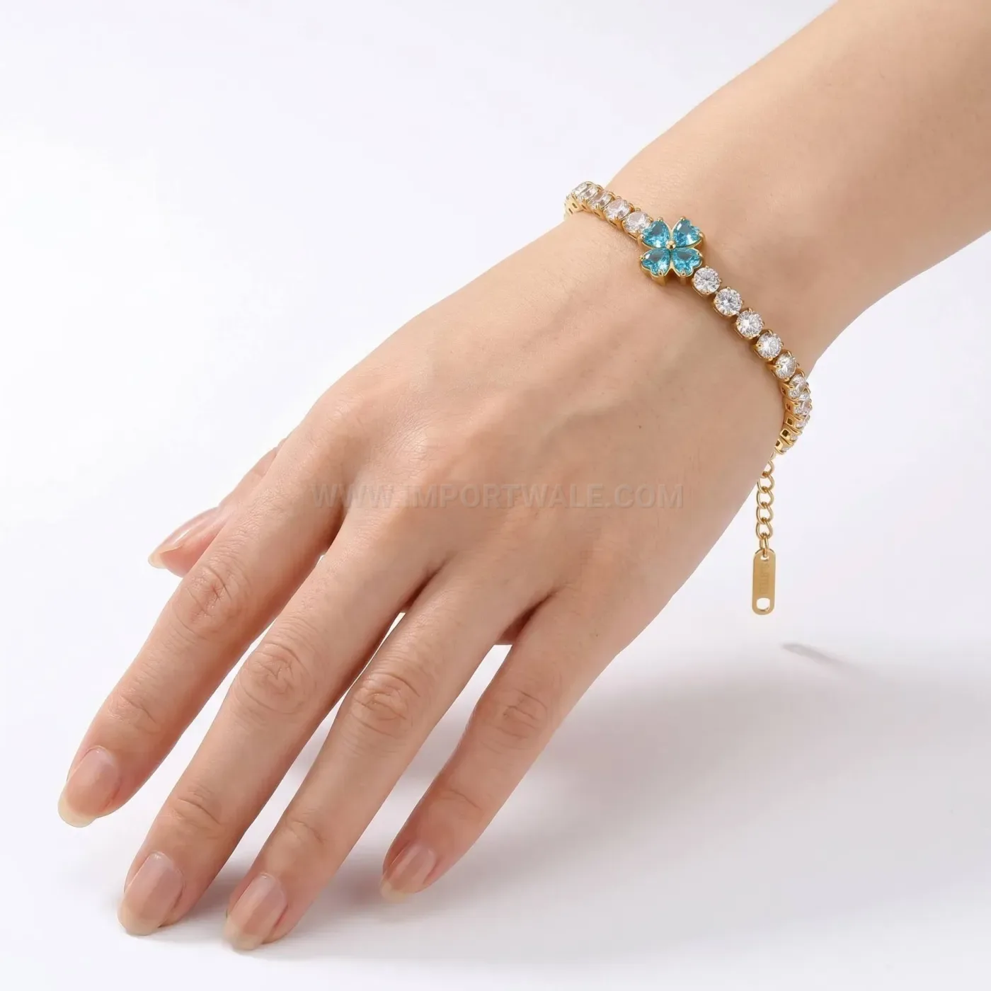 Square Heart Cubic Zirconia Stainless Steel Tennis Bracelet