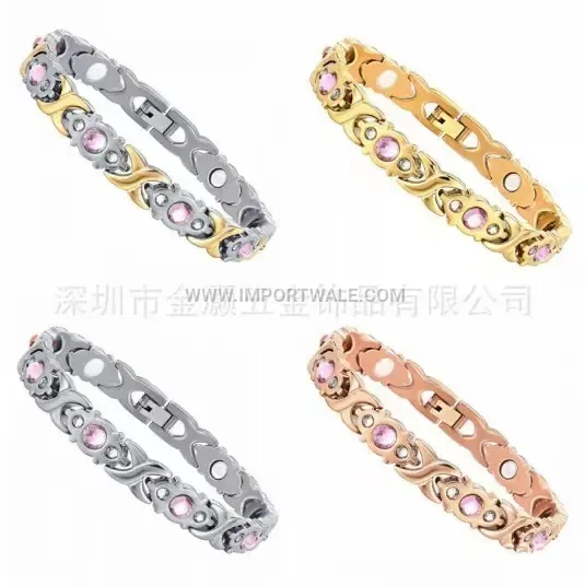 Women's Diamond-Set Titanium Steel Magnetic Link Bracelet