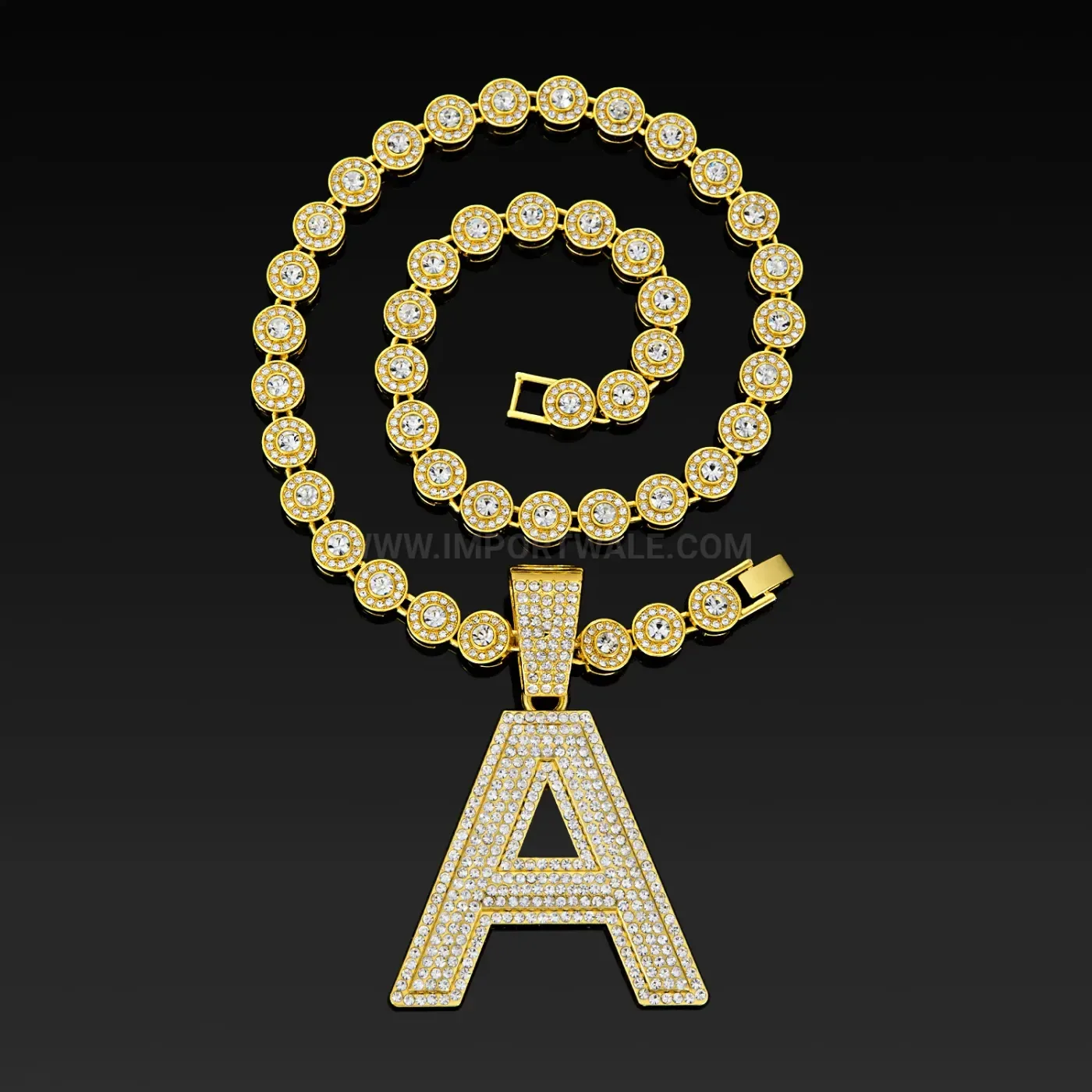 Bold Iced Out Letter A Cuban Chain Pendant Necklace