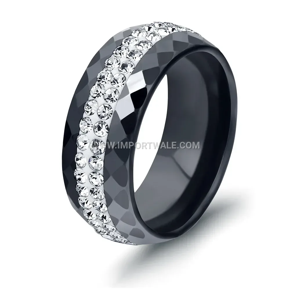 Dual Row Crystal Inlaid Ceramic Statement Ring
