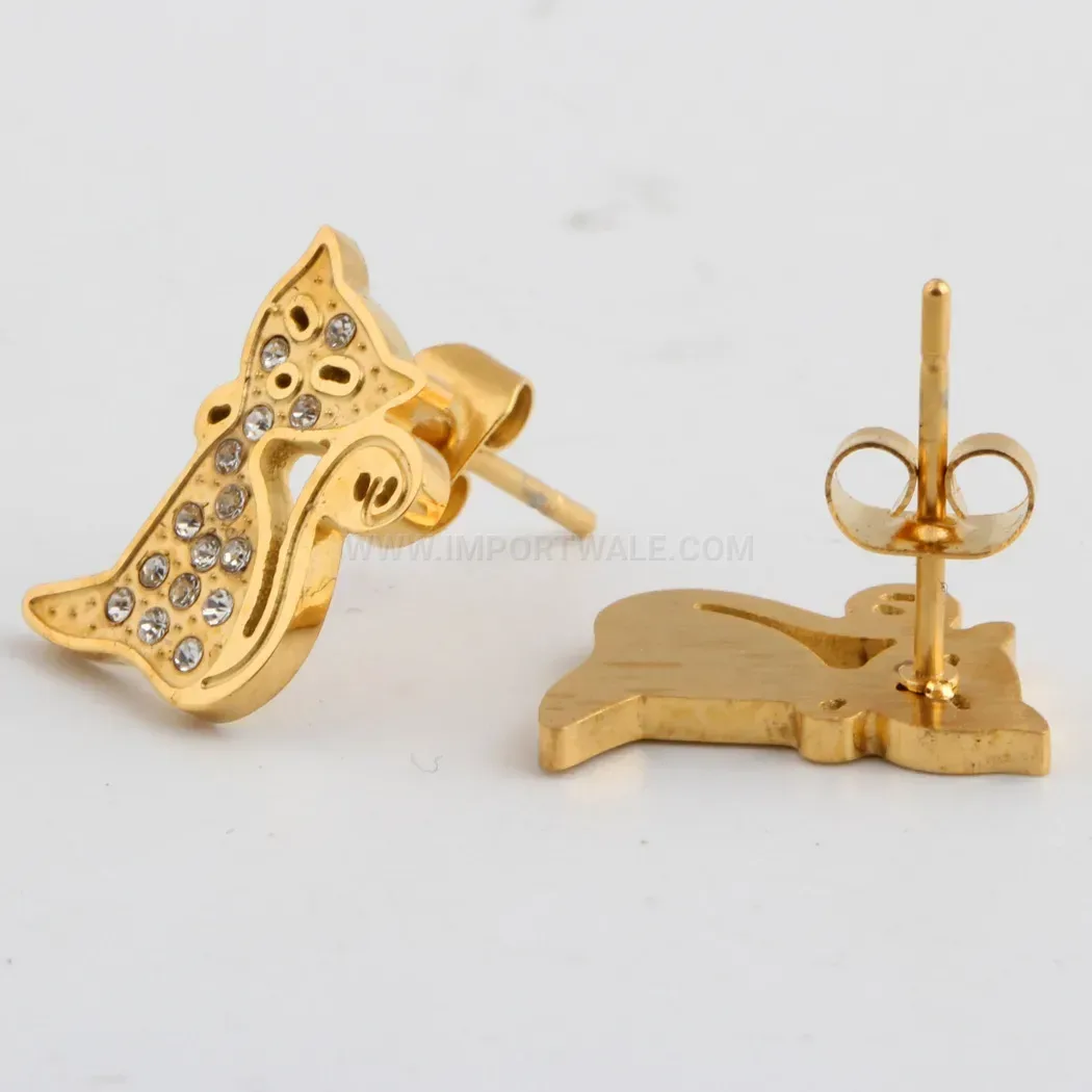 Designer Rhinestone Accent Stainless Steel Cat Stud Earrings