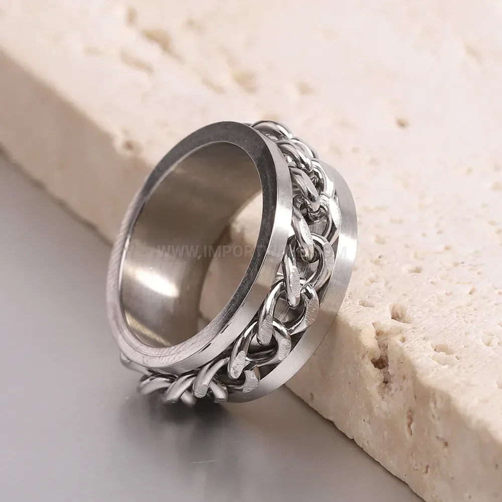 Trendy Distressed Chain Link Stainless Steel Band Ring