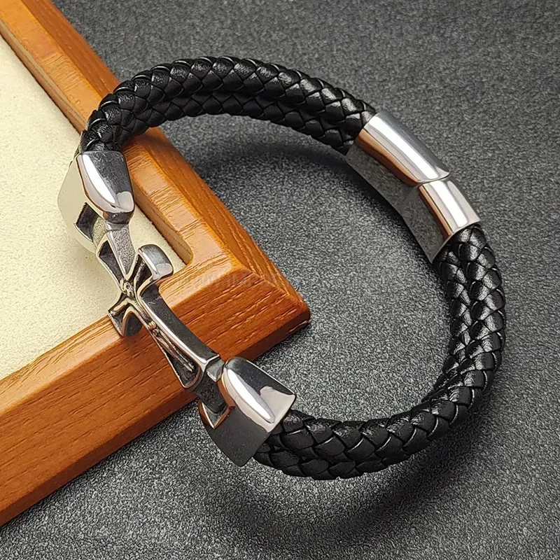 Premium Cross Element Stainless Steel Two Tone Leather Wristwear