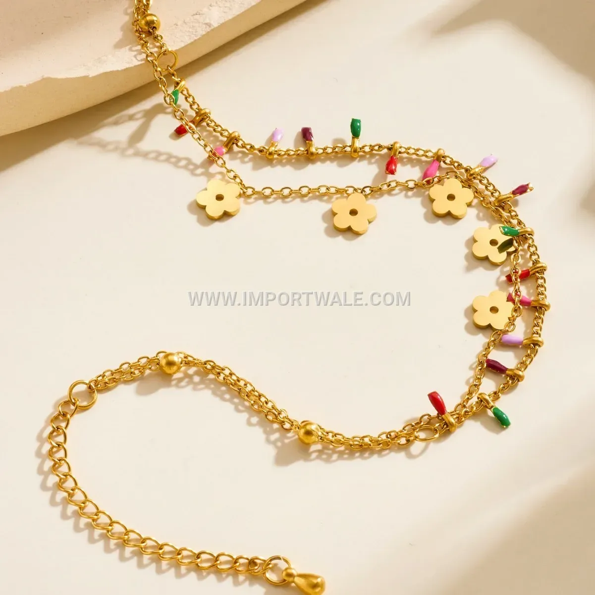 Floral Charm Stainless Steel Tassel Chain Premium Anklet
