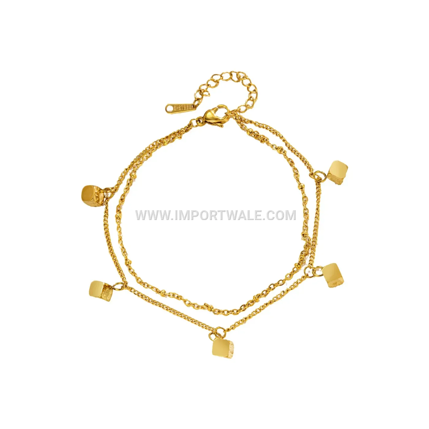 Double Layer Square Block Gold Plated Titanium Steel Anklet