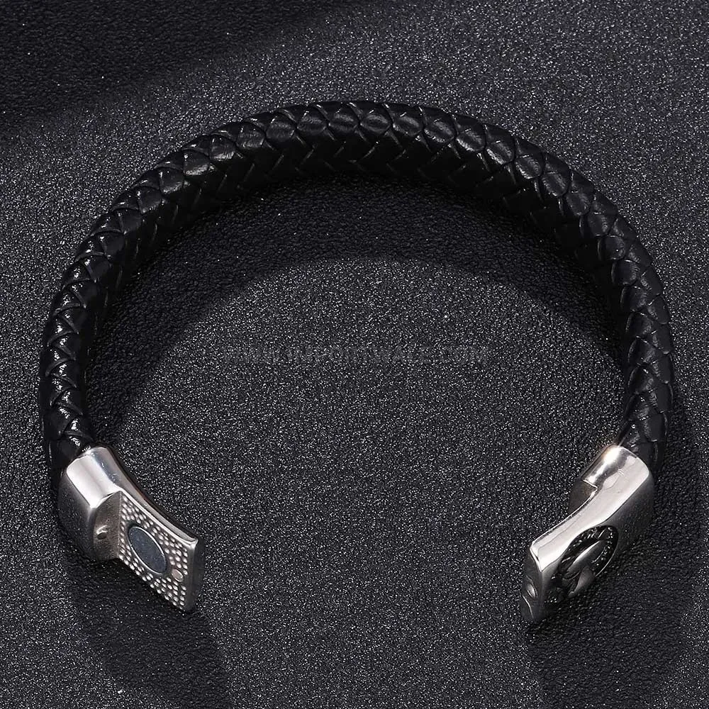 Braided Leather Stainless Steel Magnetic Clasp Punk Wolf Bracelet