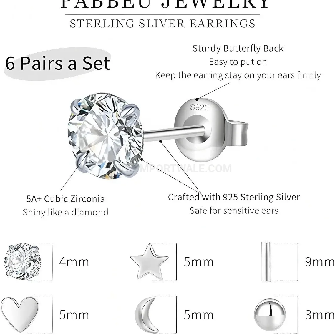 Stylish Vintage Moon and Heart Zircon Stainless Steel Stud Earring Set
