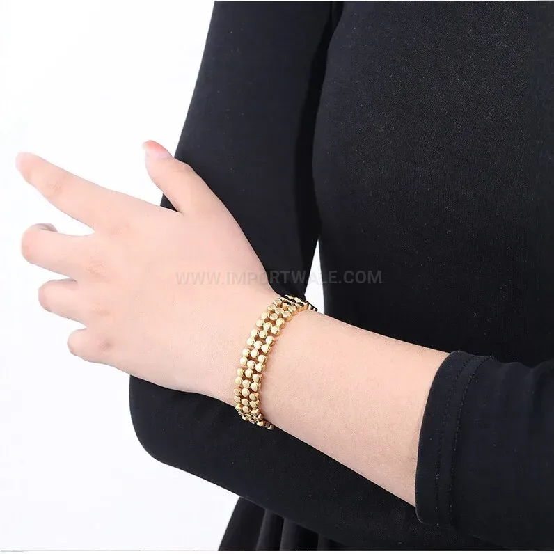 Trendy Triple-Row Gold Titanium Steel Bio Magnetic Bracelet