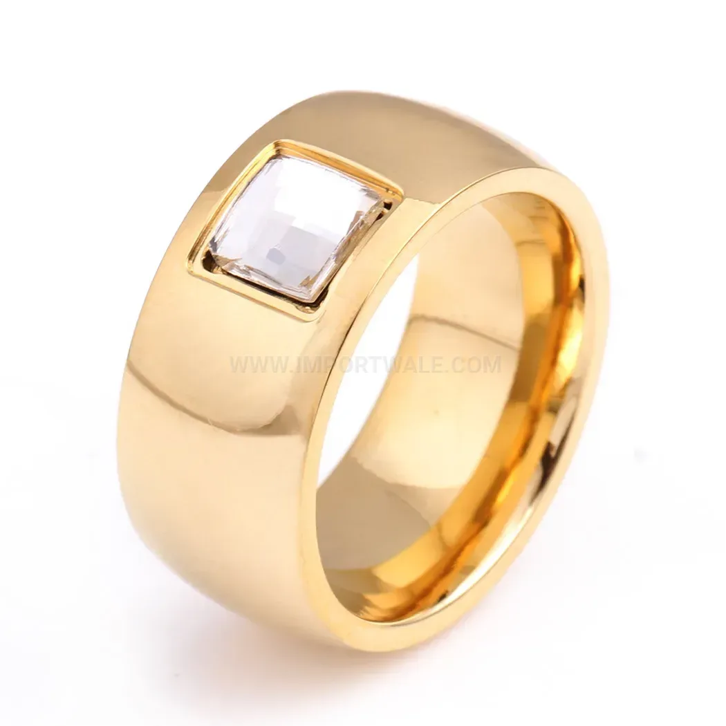 Chic Square Cubic Zirconia Plated Stainless Steel Band Ring