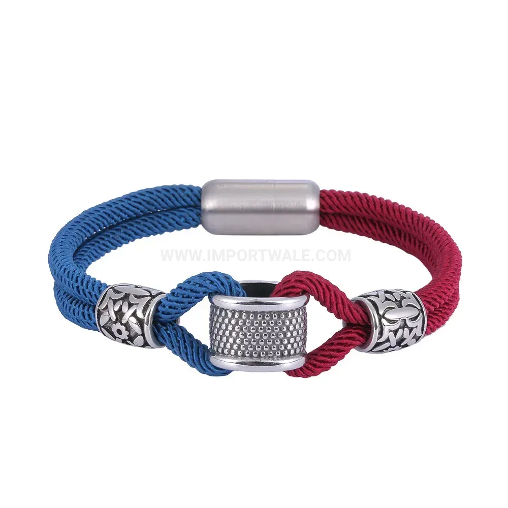 Two-Tone Beaded Cord Bracelet with Stainless Steel Magnetic Clasp