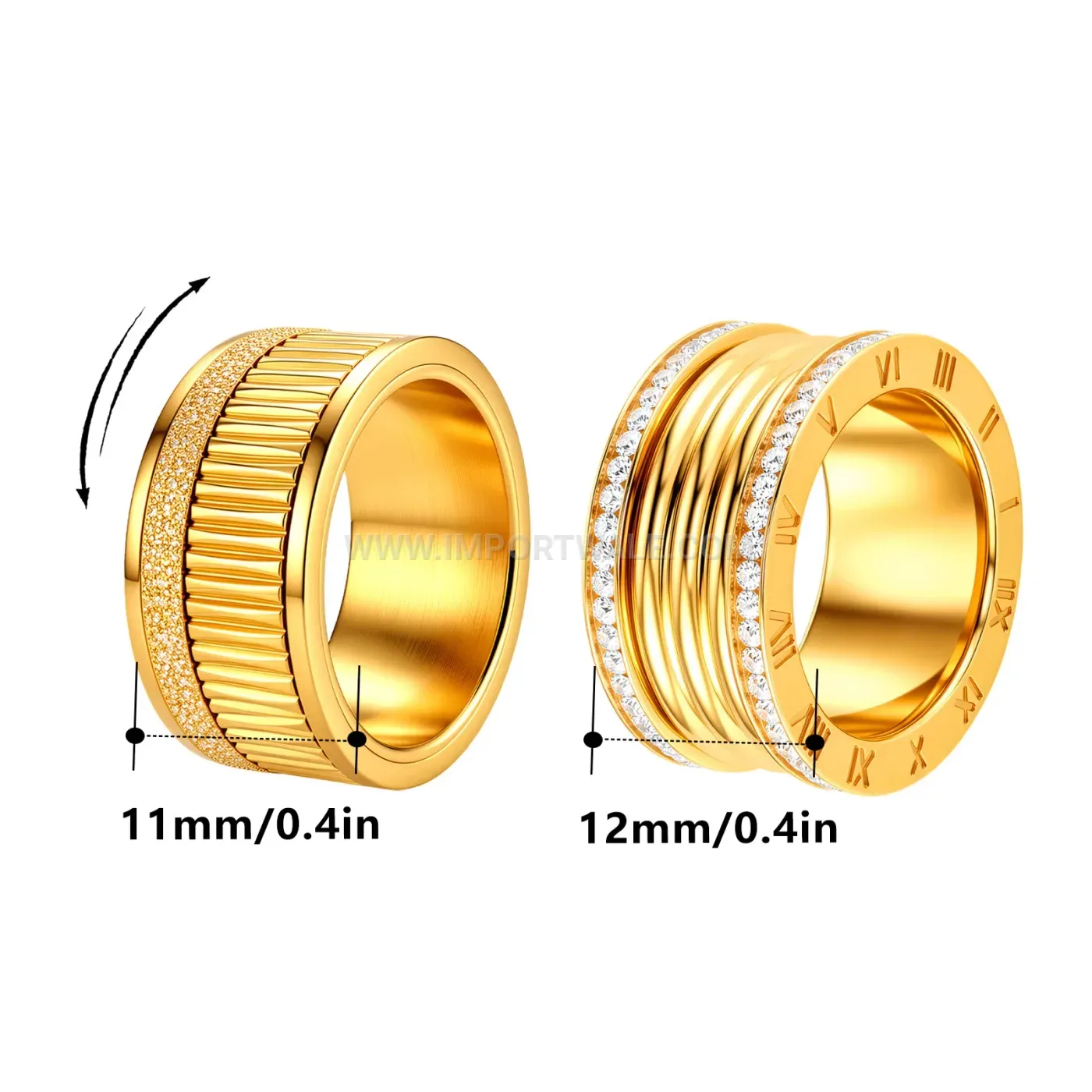 Spinning Roman Numeral Stainless Steel Couple Band Ring