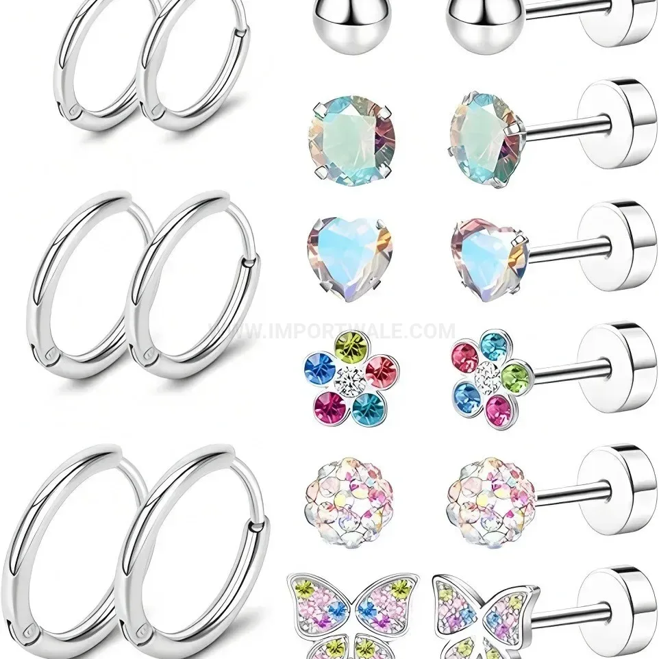 Fashion Titanium Steel Opal Ball Piercing Stud Earrings Set