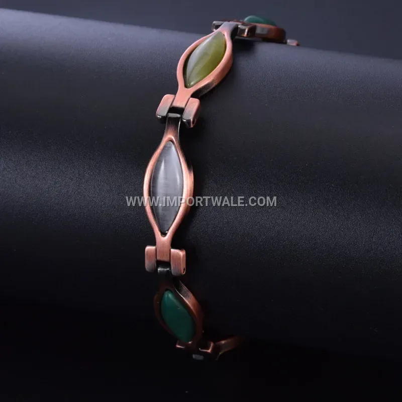 Vintage Bronze Copper Magnetic Therapy Bracelet with Turquoise Elements