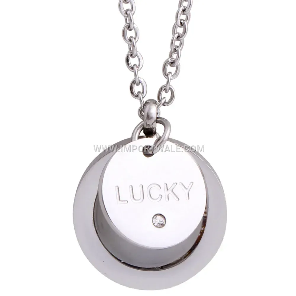 Engraved Lucky Disc Double Layer Stainless Steel Pendant Necklace