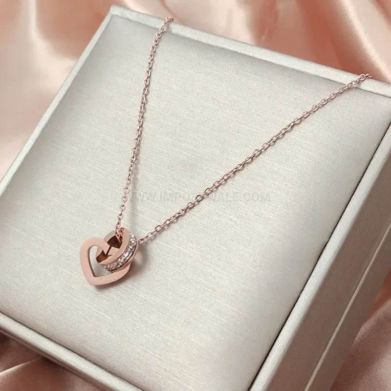 Designer Rose Gold Titanium Steel Heart Pendant Necklace