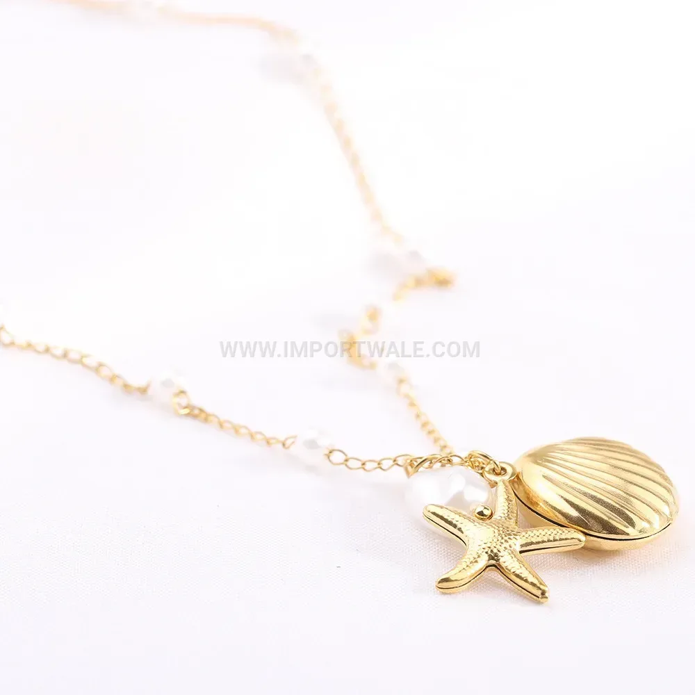 Gold Plated Stainless Steel Seashell Starfish Necklace