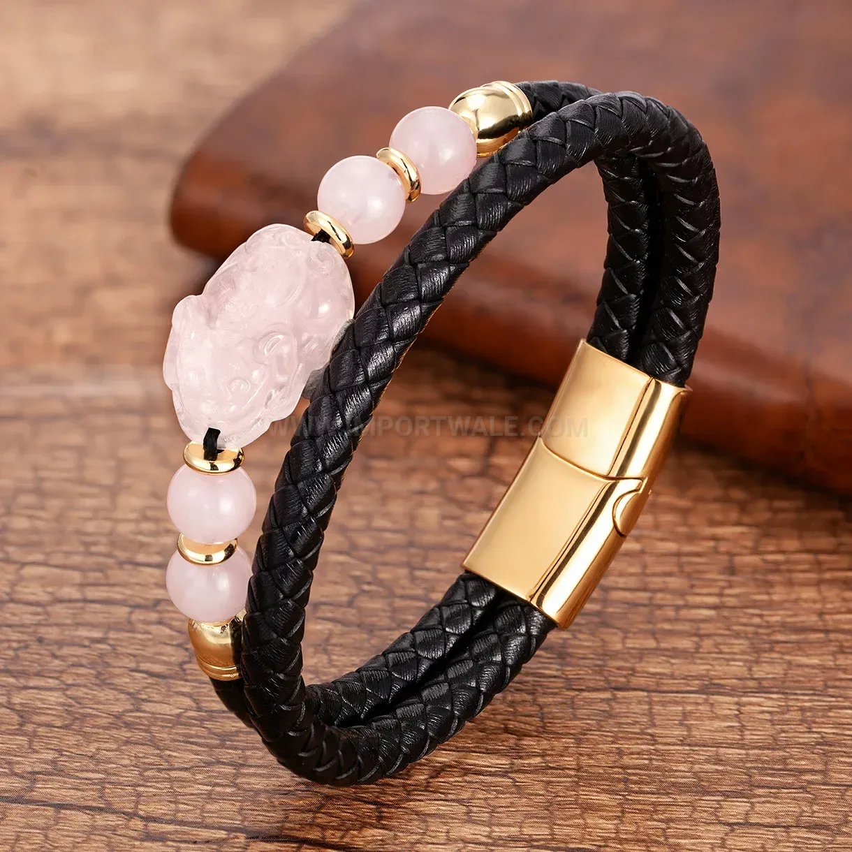 Handmade Braided Leather Pixiu Natural Stone Bracelet