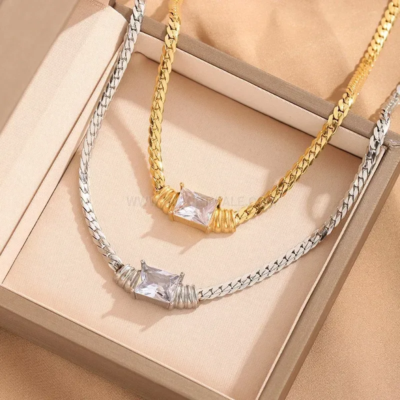 Premium Multi Layer Blade Chain Rhinestone Titanium Steel Pendant Necklace