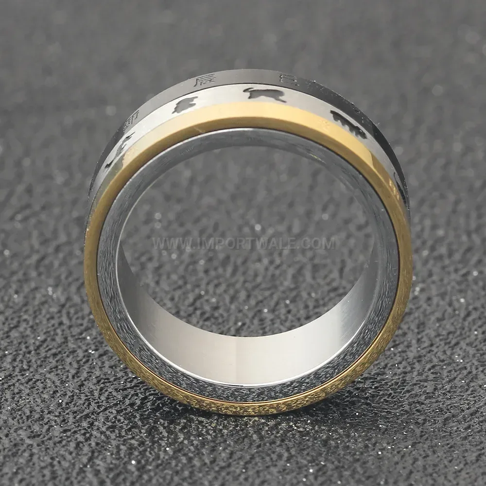 Premium Tri Color Spinner Stainless Steel Zodiac Motif Ring
