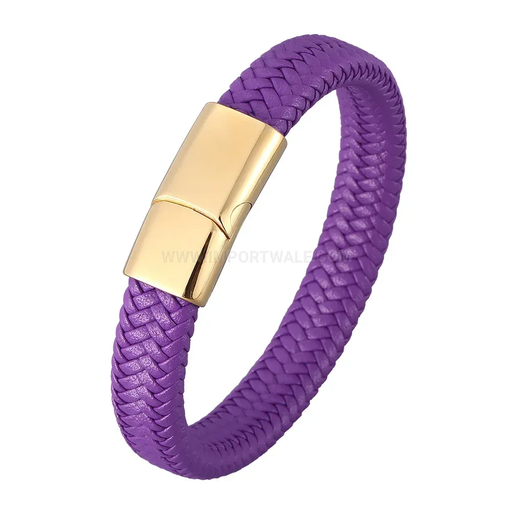 Braided Leather and Stainless Steel Magnetic Wrap Bracelet