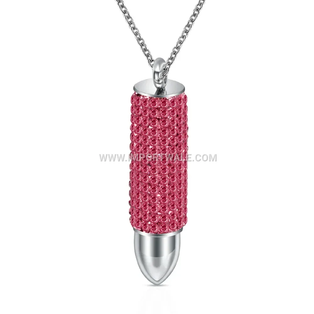 Rhinestone Bullet Motif Stainless Steel Pendant Necklace