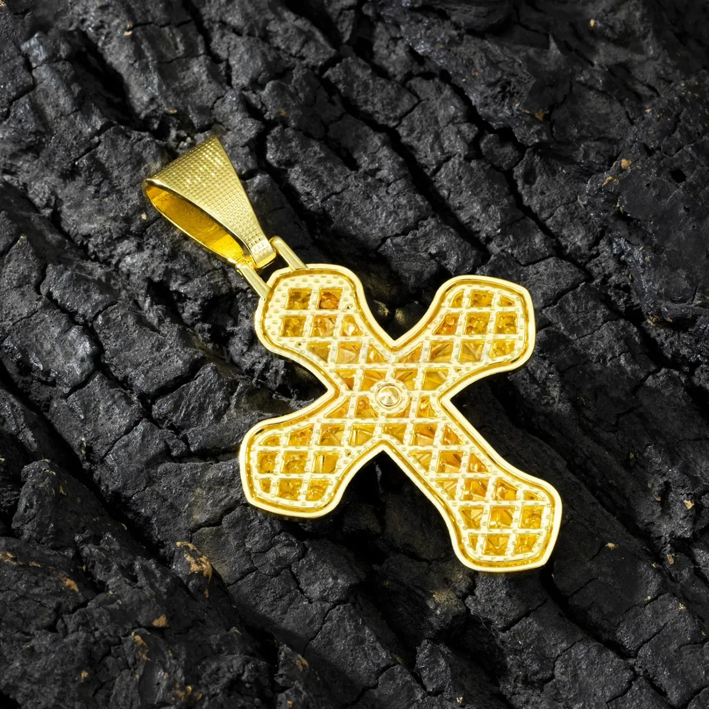 Three Dimensional Colored Square Gem Cross Hip Hop Pendant Necklace