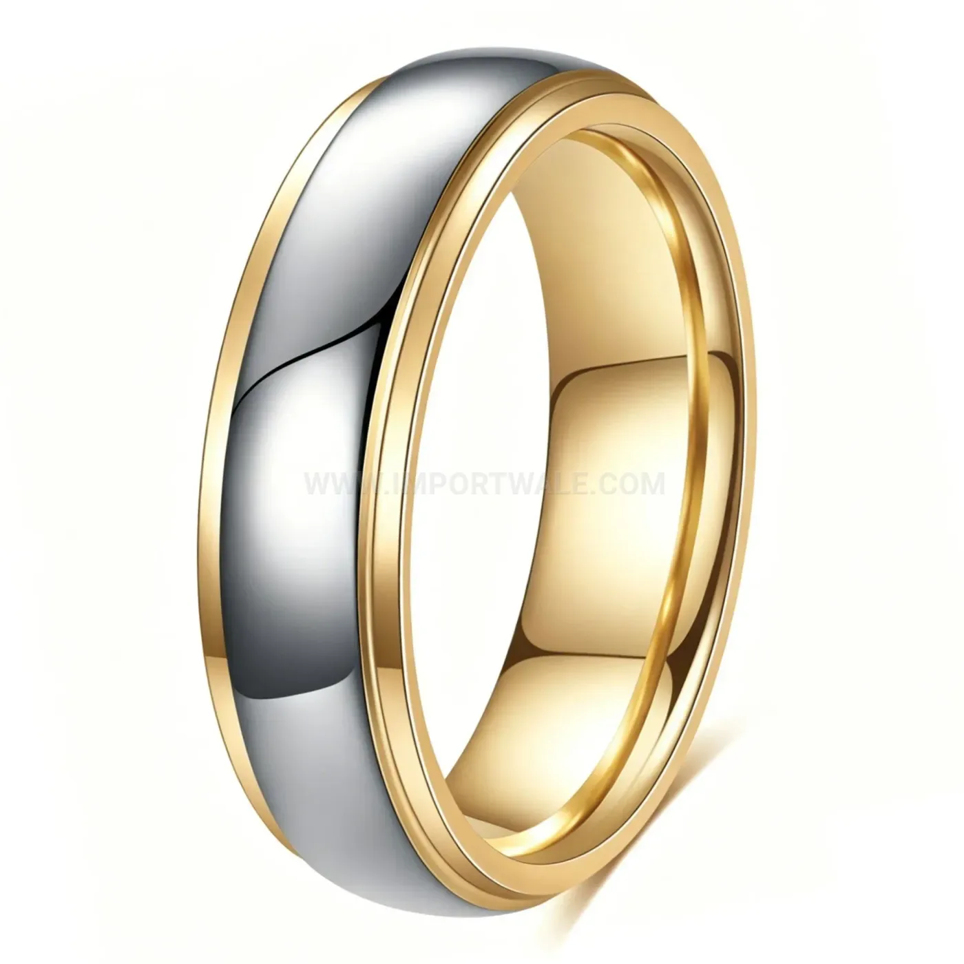 Classic Two-Tone Beveled Edge Stainless Steel Couple Ring Band