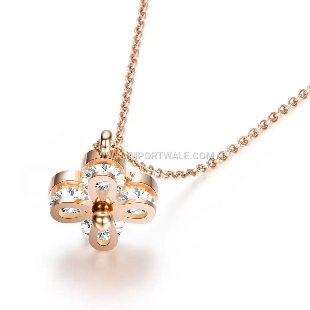 Rose Gold Stainless Steel Four-Leaf Clover Pendant Necklace