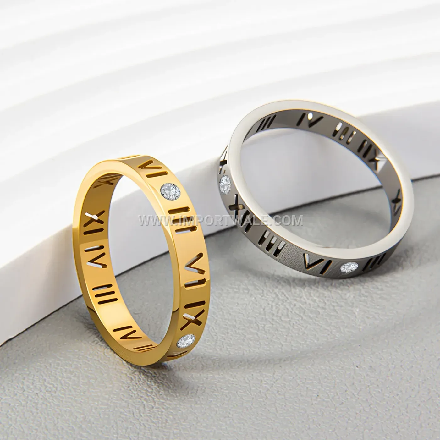 Cutout Roman Numeral Stainless Steel Band Ring
