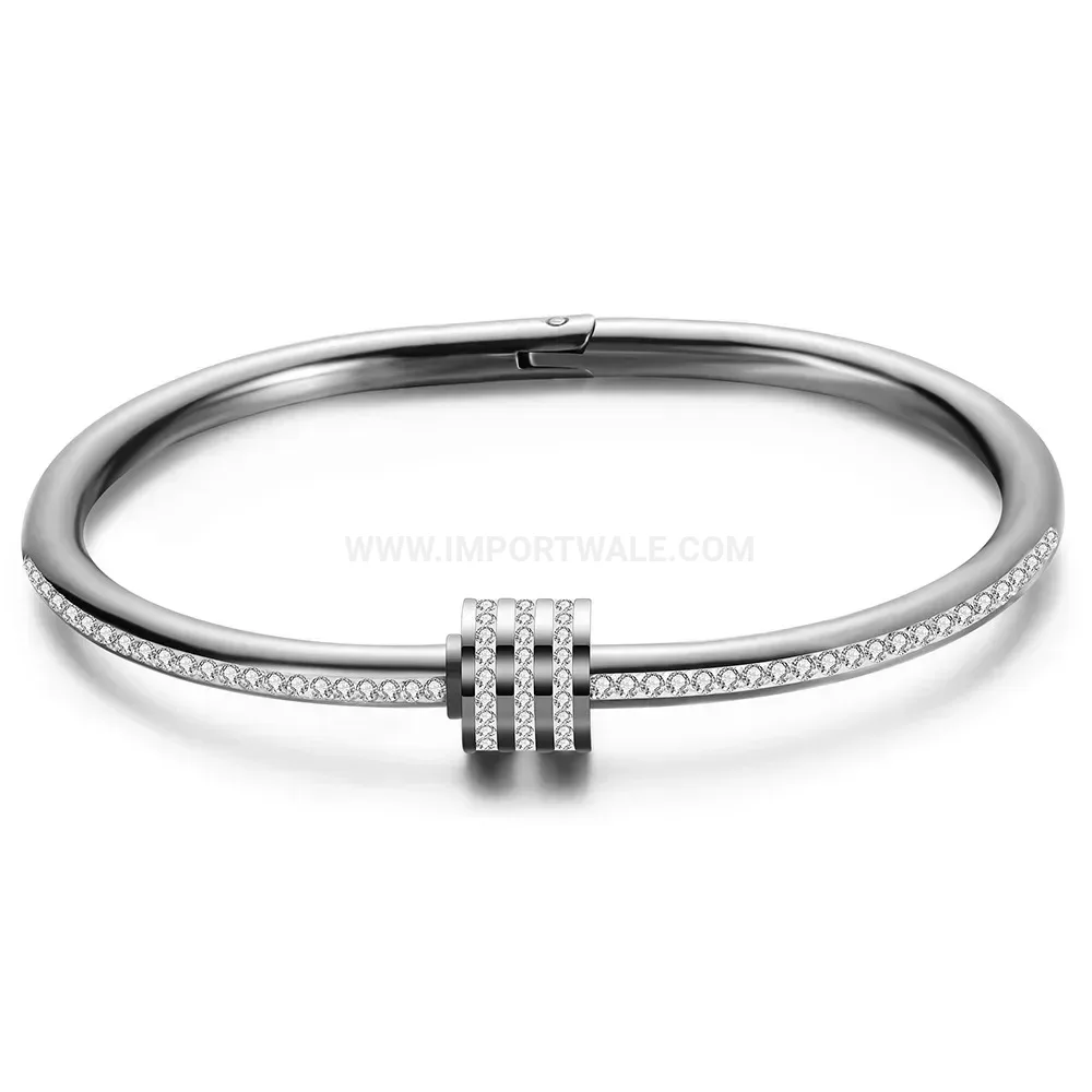 Classic Twisted Stainless Steel Rhinestone Bangle Bracelet