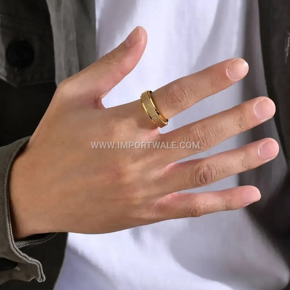 Rotatable Braided Mesh Texture Stainless Steel Band Ring