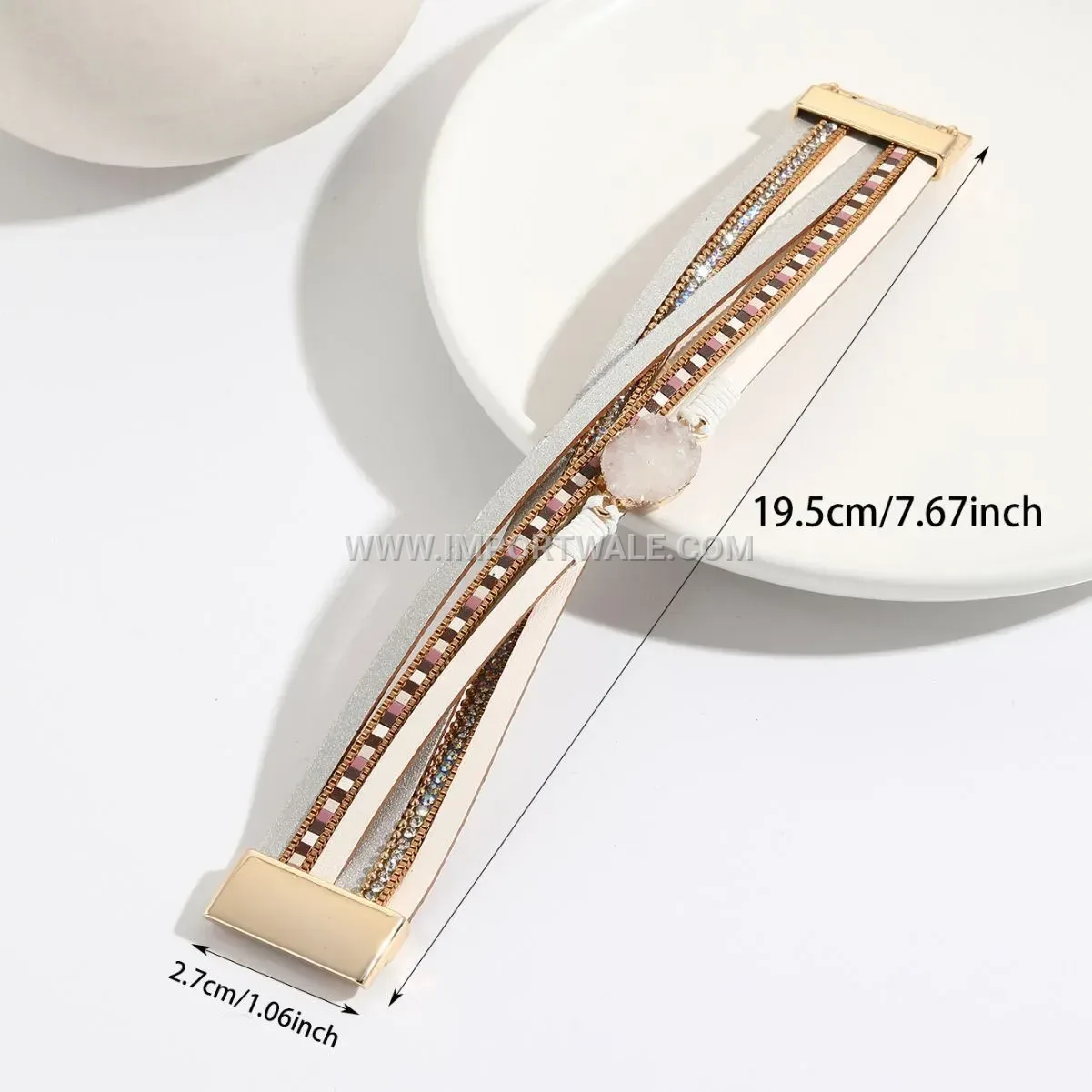 Rhinestone Embellished Crossover PU Leather Wrap Bracelet