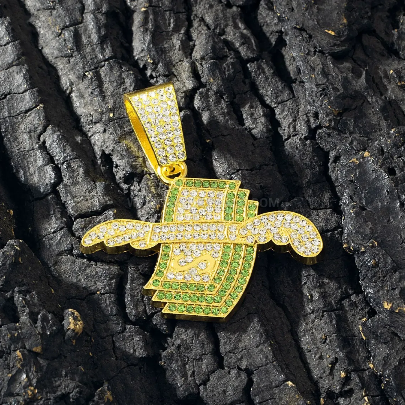 Flying Wings Dollar Symbol Rhinestone Pendant Necklace