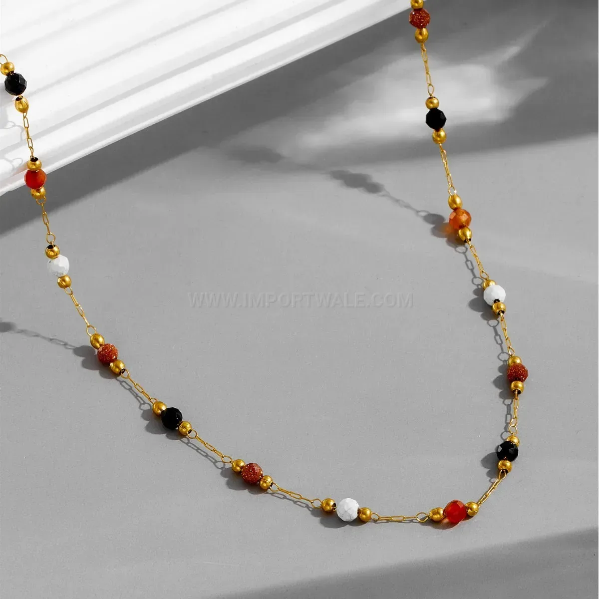 Beaded Natural Stone Titanium Steel Jewelry Set