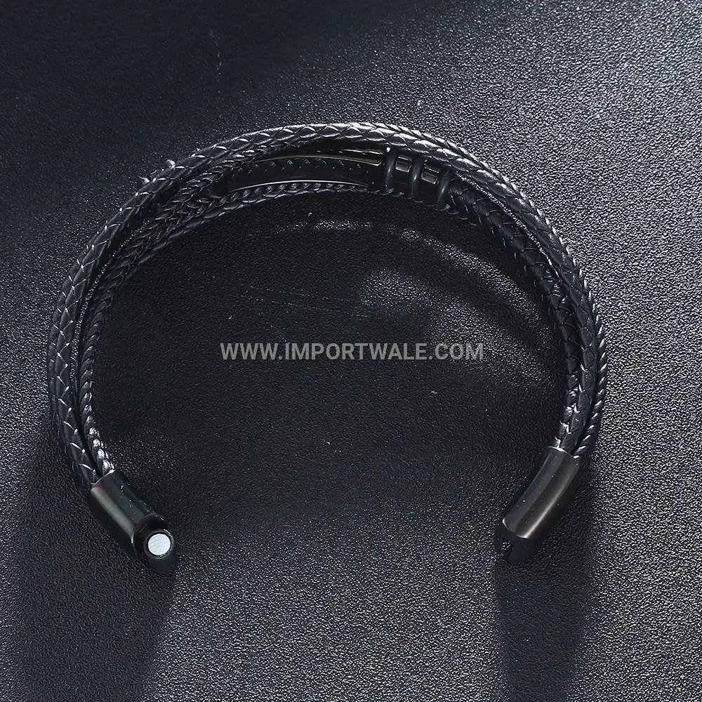 Multi-Strand Leather Braided Bracelet with Stainless Steel Clasp