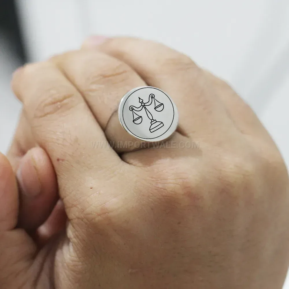 Fashion Scales of Justice Laser Engraved Polished Stainless Steel Ring