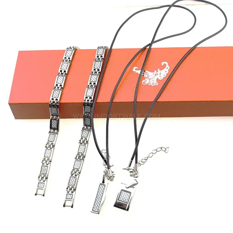 Designer Carbon Fiber Inlay Titanium Steel Magnetic Bracelet for Couples