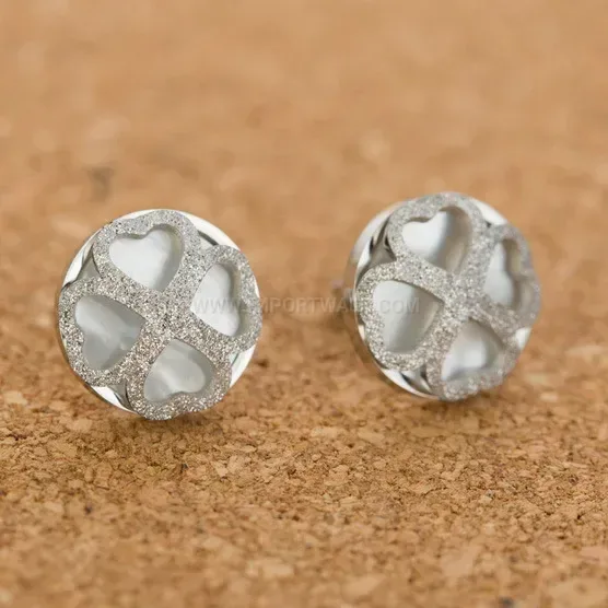 Chic Stainless Steel Heart Shell Inlay Frosted Stud Earrings
