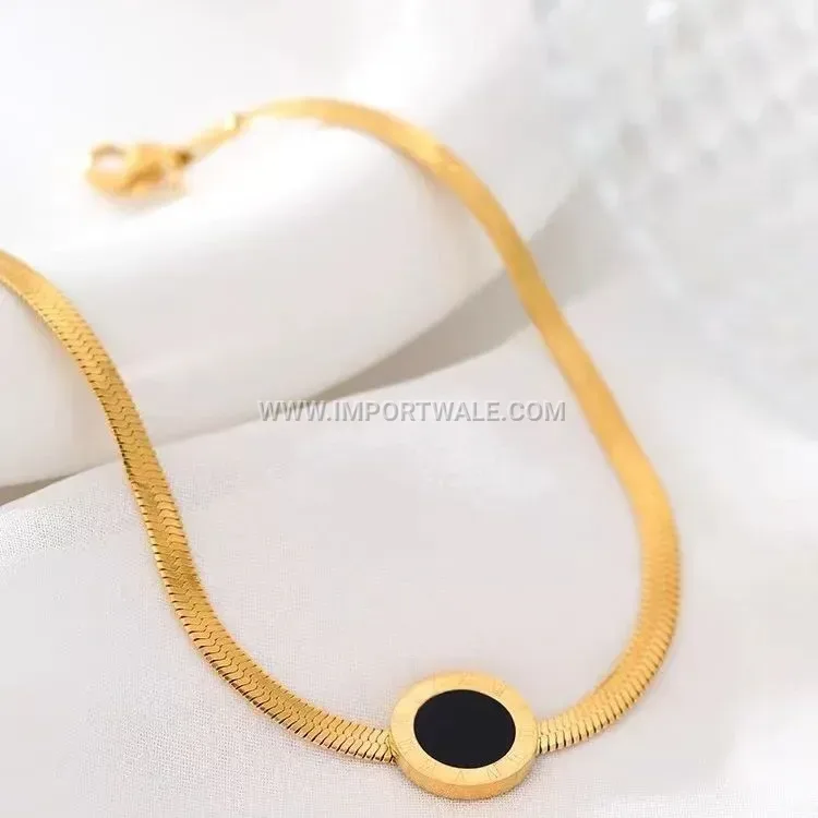 Roman Numeral Engraved Coin Gold Stainless Steel Anklet