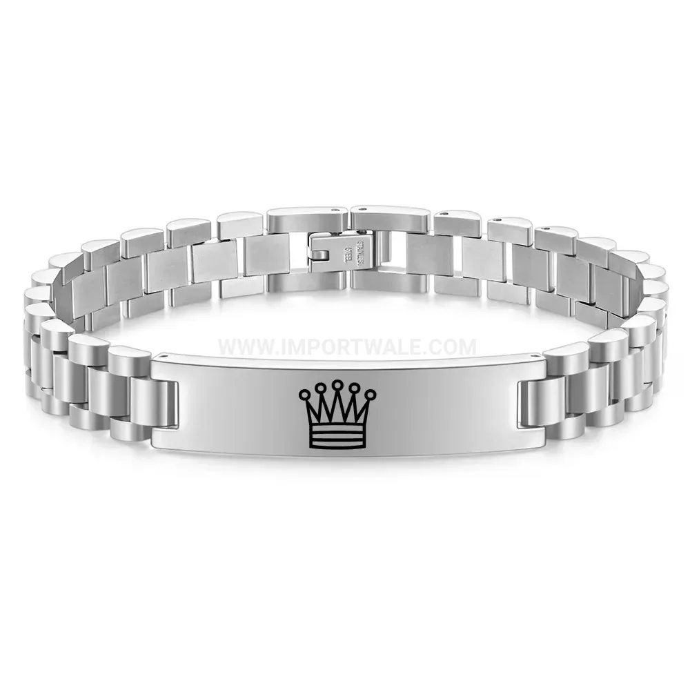 Laser Engraved Crown Stainless Steel Mesh Link Bracelet