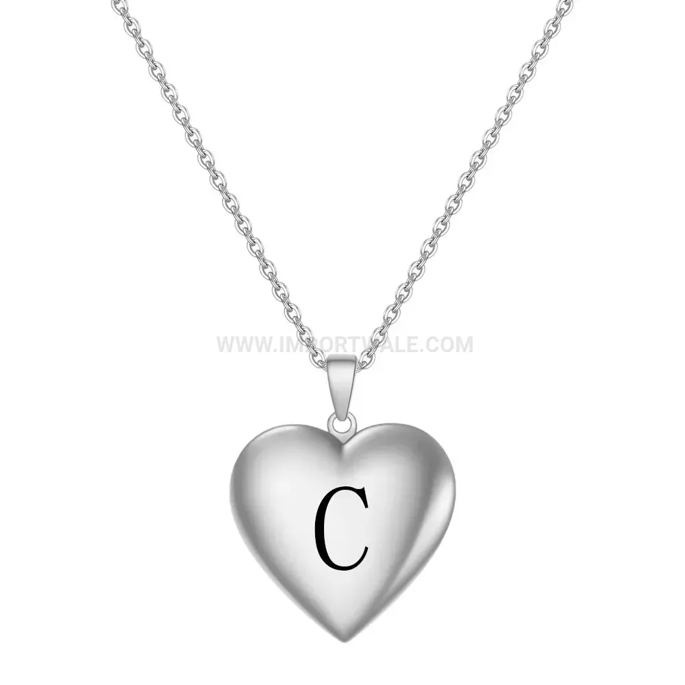 Openable Heart Locket Stainless Steel Initial Letter Pendant Necklace