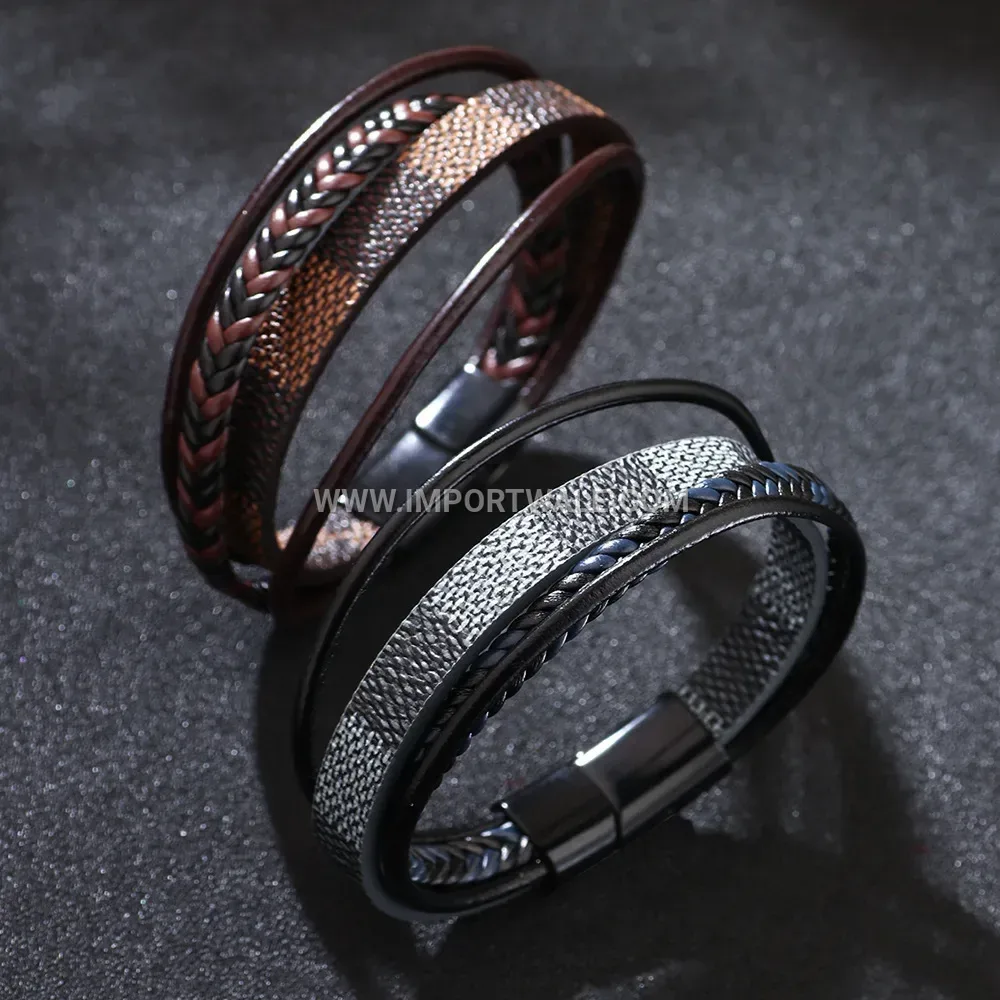 Multi Strand Braided PU Leather Magnetic Wristband Bracelet