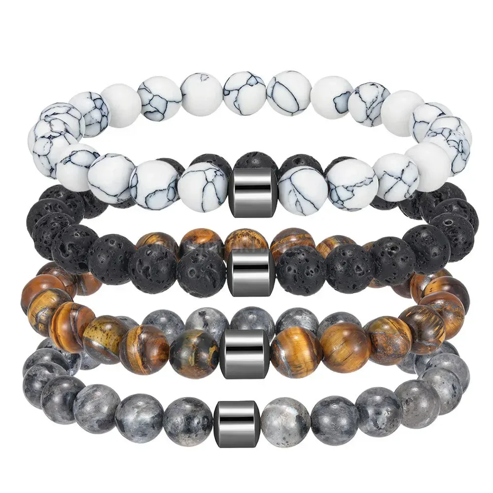 Beaded Natural Stone Elastic Stretch Bracelet Set for Men