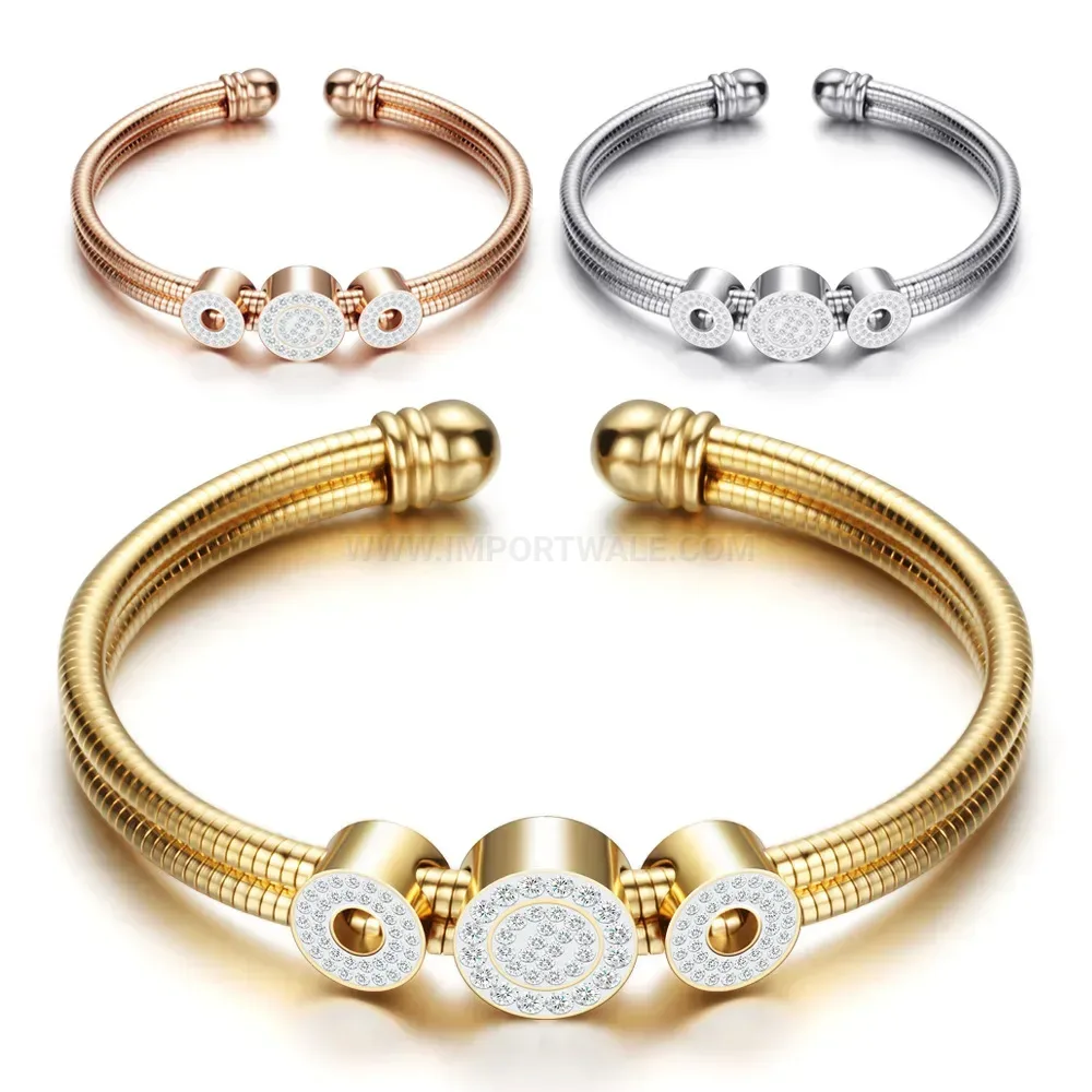Classic Multi Strand Crystal Inlaid Snake Chain Stainless Steel Bangle