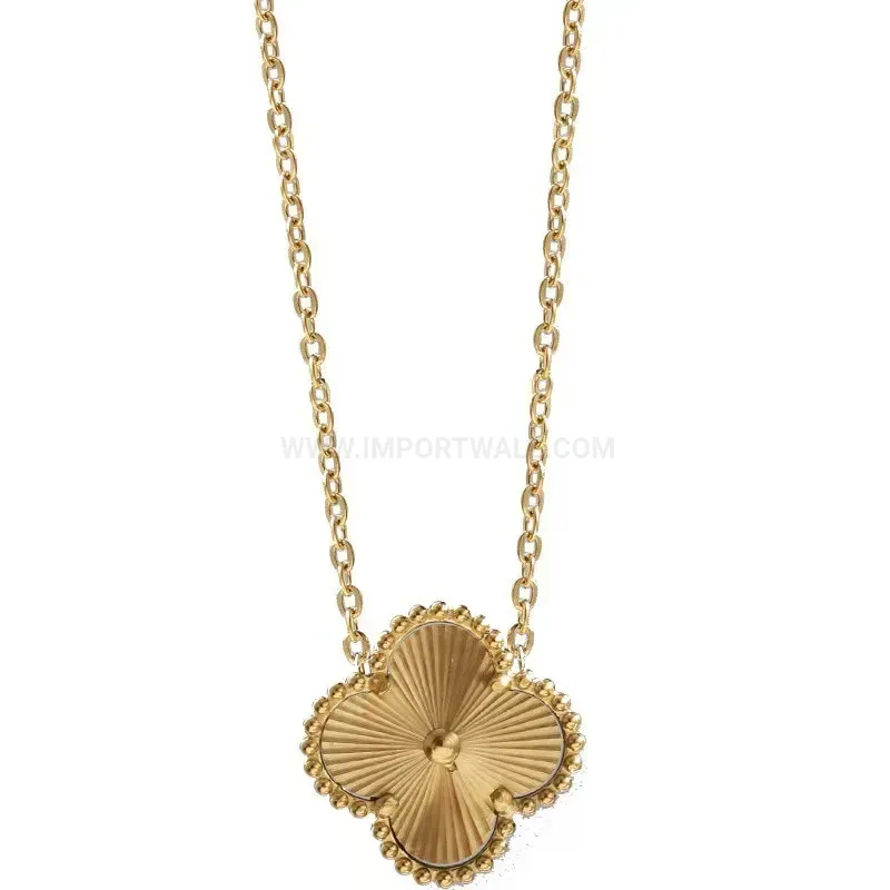 Gold Titanium Steel Four Leaf Clover Charm Pendant Necklace Set