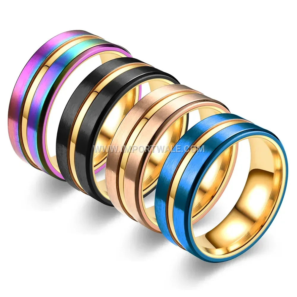 Gold Plated Stainless Steel Grooved Ring with Vibrant Colored Band
