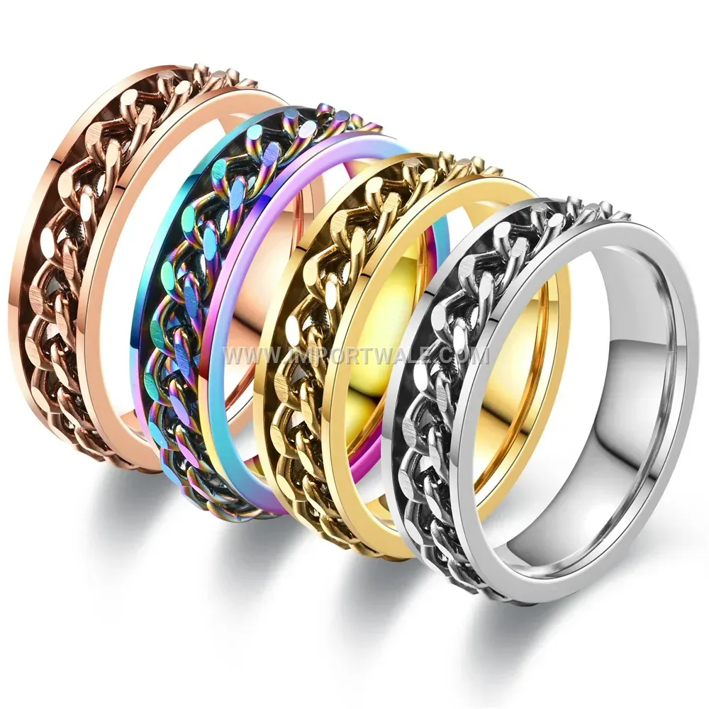 Spinning Chain Stainless Steel Band Ring