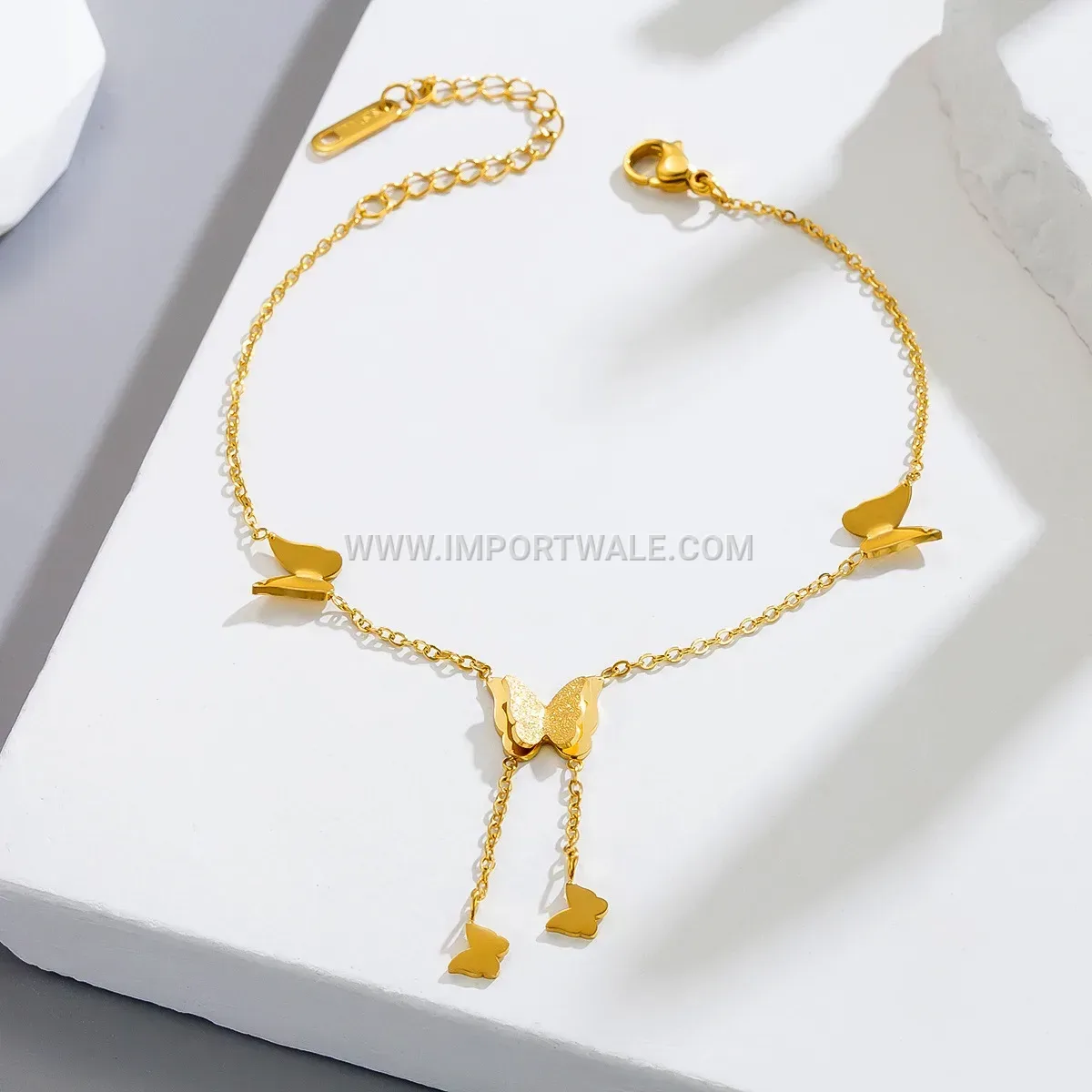 Frosted Butterfly Tassel Titanium Steel Premium Anklet Anti Tarnish