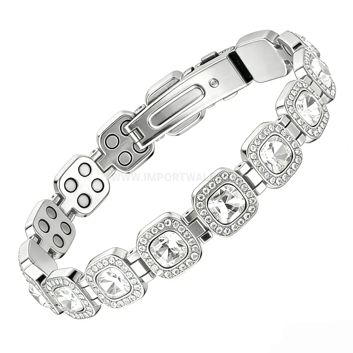 Rose Gold Plated Copper Bio Magnetic Bracelet with Rhinestones